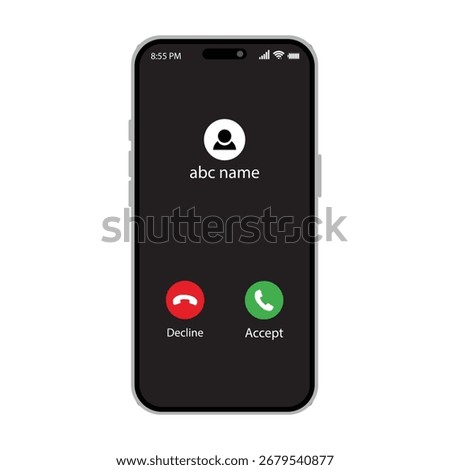 Smartphone Incoming Call Screen UI Template Accept Decline Buttons Vector.