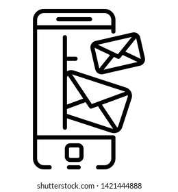 Smartphone incoming letters icon. Outline smartphone incoming letters vector icon for web design isolated on white background