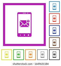 Iconos de color plano de mensaje entrante de Smartphone en fotogramas cuadrados con fondo blanco