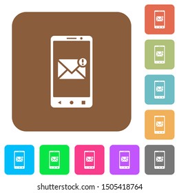 Smartphone incoming message flat icons on rounded square vivid color backgrounds.