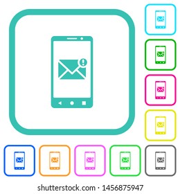 Smartphone incoming message vivid colored flat icons in curved borders on white background