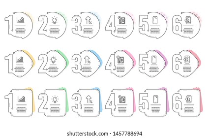 Smartphone, Increasing percent and Graph chart line icons set. Infographic timeline. Light bulb, Phone payment and Parking payment signs. Phone, Discount, Growth report. Lamp energy. Vector