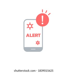 Smartphone está infectado con un icono de virus o malware, un icono de alerta de brote de virus o información sobre la pandemia en el Smartphone.