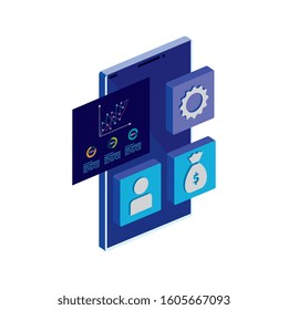 smartphone with infographic and app menu vector illustration design