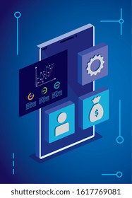 smartphone with infographic and app menu vector illustration design