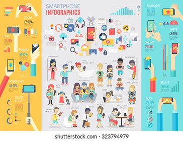 Smartphone Infographic set with charts and other elements. Vector illustration.