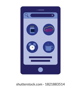 smartphone con diseño de conjunto de iconos de insomnio, tema de sueño y noche Ilustración vectorial