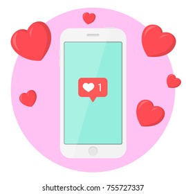 smartphone instagram heart flat design icon