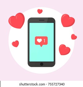 smartphone instagram heart flat design icon