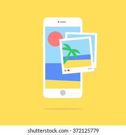 Smartphone instant photo flat style icon illustration