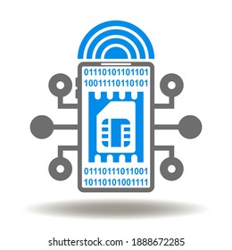 Smartphone with integrated smart sim card icon vector. Modern GSM Connection Technology Sign. Circuit phone wireless connection esim illustration. Embedded sim logo.