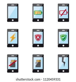 Smartphone interactions: apps, internet, battery and other icons