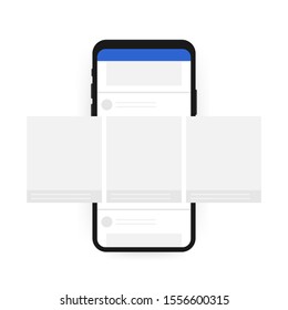 Smartphone with interface carousel post on social network. Vector stock illustration.