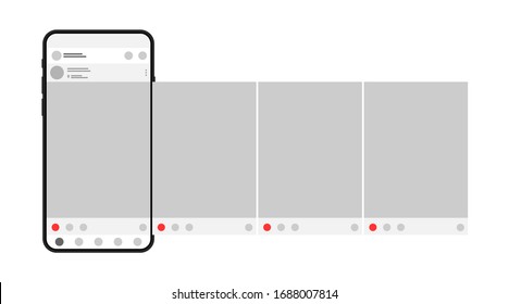 Smartphone with interface carousel post on social network. Сarousel post on a social network. Vector illustration. 