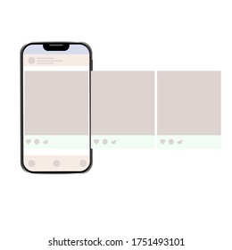 Smartphone with interface carousel post on social network. Carousel post on a social network.