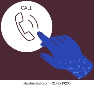 Smartphone interface design element. Hand presses icoming call button. Handset message for person to receive incoming call. Application icon for communication via mobile phone vector illustration