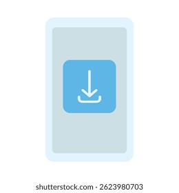 Smartphone interface displaying a light blue square button with a white download symbol