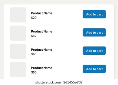 Smartphone interface showing e-commerce product cards and add-to-cart icons