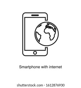 Smartphone with internet linear icon vector on white background. Black icon illustration