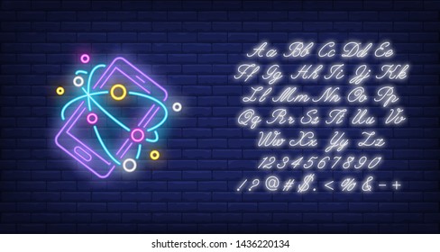 Smartphone and Internet neon sign. Technology and digital device design. Night bright neon sign, colorful billboard, light banner. Vector illustration in neon style.