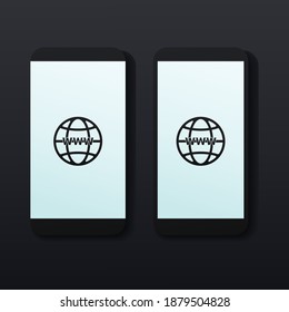 Smartphone with internet-globe icon on screen. Connect internet. Using phone for mobile internet access. Browse the internet. Illustration vector