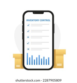 Smartphone Inventory control. Illustration for websites, landing pages, mobile applications, posters and banners. Inventory management with goods demand and stock supply concept. Vector illustration