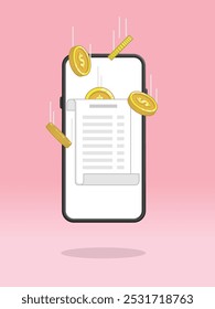 Smartphone Invoice Coins Falling from Above