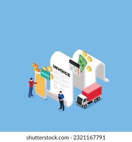 Smartphone with invoice - online shopping delivery man 3d vector illustration concept for banner, website, illustration, landing page, flyer, etc