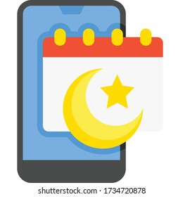 Smartphone with islamic calendar icon, ramadan festival related vector illustration
