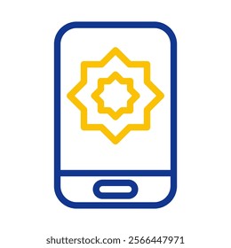 Smartphone with Islamic star icon. Concept of Muslim mobile app, technology, and religion.