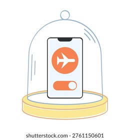 Smartphone isolated in airplane mode, symbolizing controlled technology use. Digital boundaries and mindful tech concept. Digital detox and mental health. Illustration set about recovery and balance