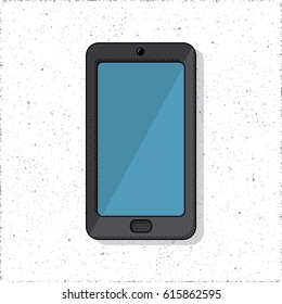 Smartphone Isolated Mobile Electronic Digital Device Illustration - Blue and Black Elements on White Grunge Background - Vector Colored Technical Sketch Graphic Design