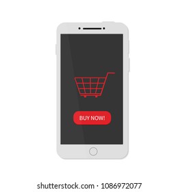 Smartphone isolated on white background. Online shopping concept. Web store. E-commerce. Internet market. Easy to edit vector design for your business projects, websites, apps, social media etc.