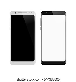 Smartphone isolated on white background. Mobile phone with blank screen. Smart phone mockup design. Vector illustration.