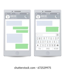 Smartphone Isolated On White Background. Messenger Window. Mobile App For Talking. Speech Bubbles. Vector Illustration