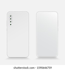 Smartphone with Isolated. Realistic white vector. Flat design vector illustration concept for mobile apps. Design kit UI Elements. White smartphone front and back realistic vector illustration