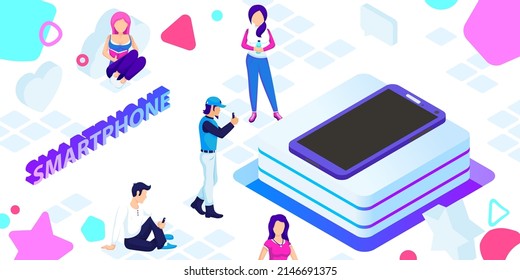 Icono de diseño isométrico de Smartphone. Ilustración web de vectores. 3.ª colorida concepción