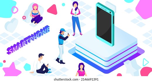 Icono de diseño isométrico de Smartphone. Ilustración web de vectores. 3.ª colorida concepción