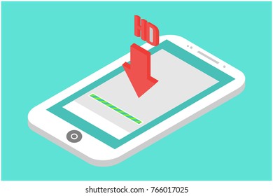  Smartphone isometric Download app concept. Vector illustration