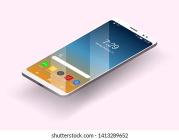 Smartphone in isometric and flat design styles, cell phone, flat isometric, mobile device,  modern technologies 
of communication and management, white smartphone, touch screen display
