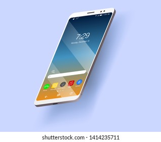 Smartphone in isometric and flat design styles, cell phone, flat isometric, mobile device,  modern technologies 
of communication and management, white smartphone, touch screen display
