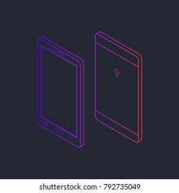 smartphone in isometric from the front and back, with a gradient