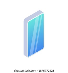 Icono isométrico del Smartphone. Teléfono móvil vectorial 3d blanco con pantalla azul vacía aislado en fondo blanco. Para Web, Aplicación, infografías
