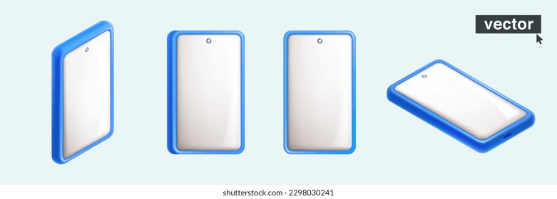 El smartphone es un diseño aislado y realista. Objetos 3D realistas. Arte vectorial en divertido estilo de plástico de dibujos animados. Ilustración de plantilla de teléfono móvil con pantalla blanca para su diseño.