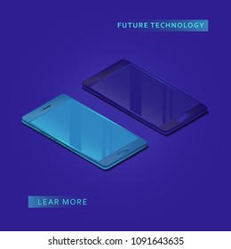 Smartphone in isometric style on colored background. Graphic concept for your design.