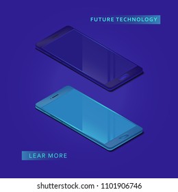 Smartphone in isometric style on colored background. Graphic concept for your design.