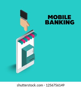 smartphone isometric vector concept of receipt, online payment, money transfer,  mobile banking vector.