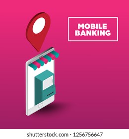 smartphone isometric vector concept of receipt, online payment, money transfer,  mobile banking vector.