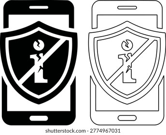 Smartphone Jailbreak Protection Icon Set in Solid and Outline Style for Tech UI