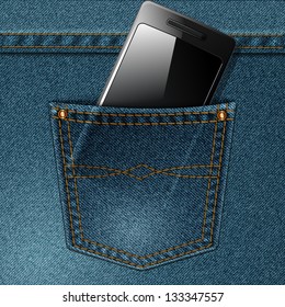 Smartphone in the jeans pocket. Vector illustration